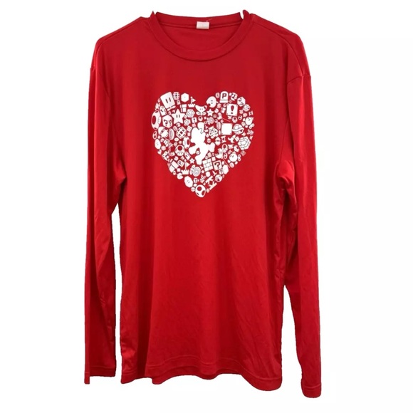 Nintendo Employee Long Sleeve Shirt Red Heart Mario Graphic Size Large Sport-Tek - Picture 1 of 9